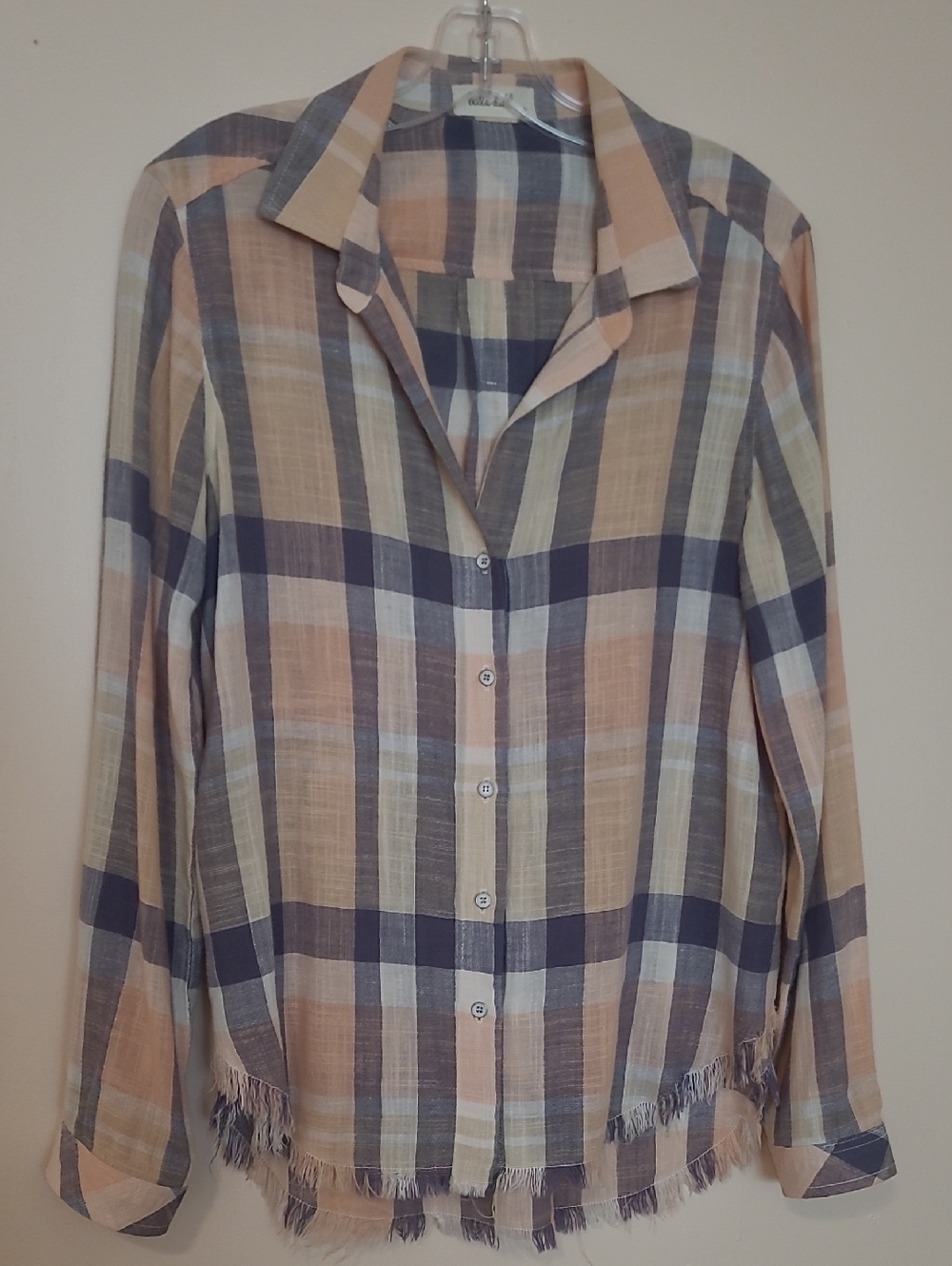 Bella Dahl Women's Oversize Peach & Navy/Gray Plaid Button Shirt